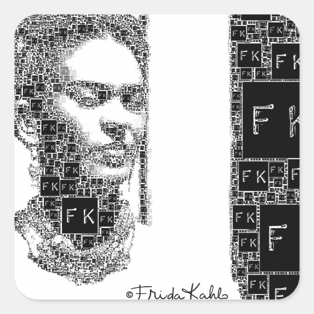 Adesivo Quadrado Frida Kahlo Black and White Portrait (Frente)