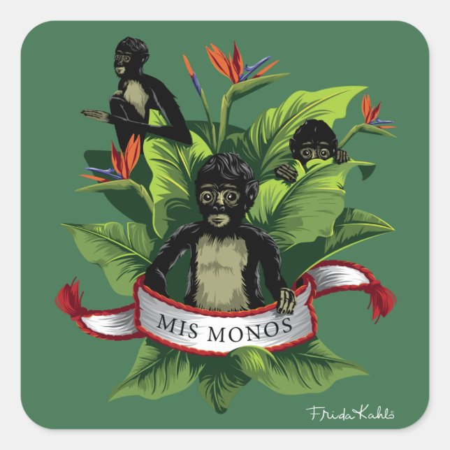 Adesivo Quadrado Frida Kahlo | Mis Monos (Frente)