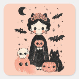 Adesivo Quadrado Frida Kahlo Pink Pasteloentre Spooky Cute Hallowee
