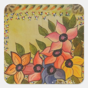 Adesivo Quadrado Frida Kahlo pintou Flores