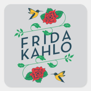 Adesivo Quadrado Frida Kahlo   Tipografia Floral