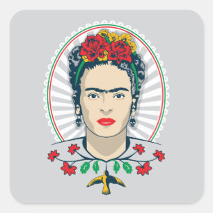 Adesivo Quadrado Frida Kahlo   Vintage Floral