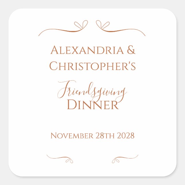 Adesivo Quadrado Friendsgiving Dinner Party Chic Minimal  (Frente)