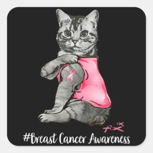 Adesivo Quadrado Frio Rosa De Gato Engraçado Em Outubro Vestimos A