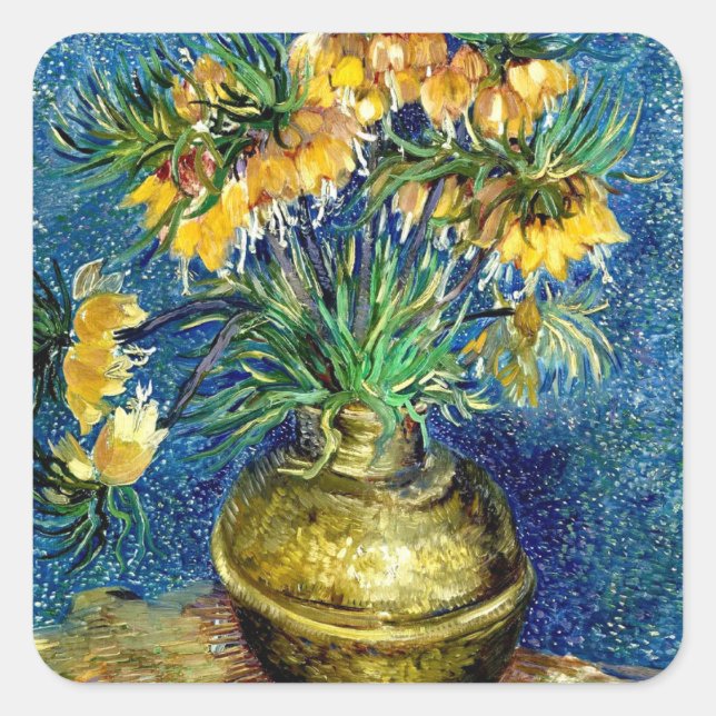 Adesivo Quadrado Fritilidades Imperiais em Copper Vase Van Gogh art (Frente)