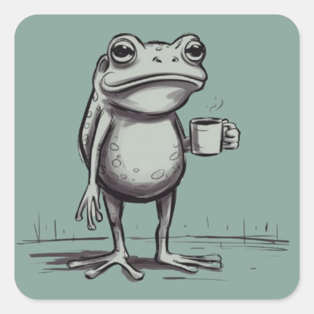 Adesivo Quadrado Frog Drinking Coffee Meme Mystical Toad Frog Lover (Frente)