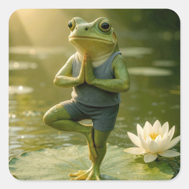 Adesivo Quadrado Frog In a Yoga Tree Pose (Frente)