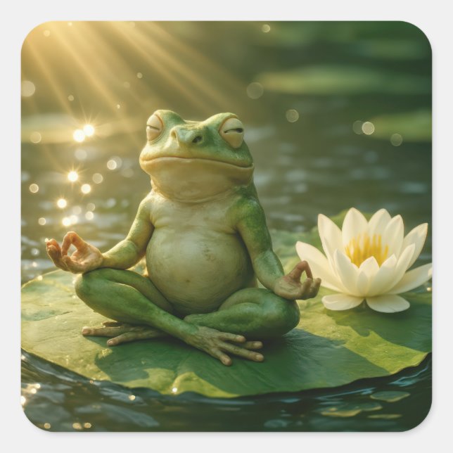 Adesivo Quadrado Frog Meditating On a Lily Pad (Frente)