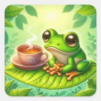 Adesivo Quadrado Frog on Leaf with 