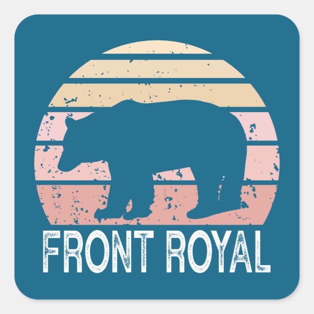 Adesivo Quadrado Front Royal Virginia Retro Bear (Frente)