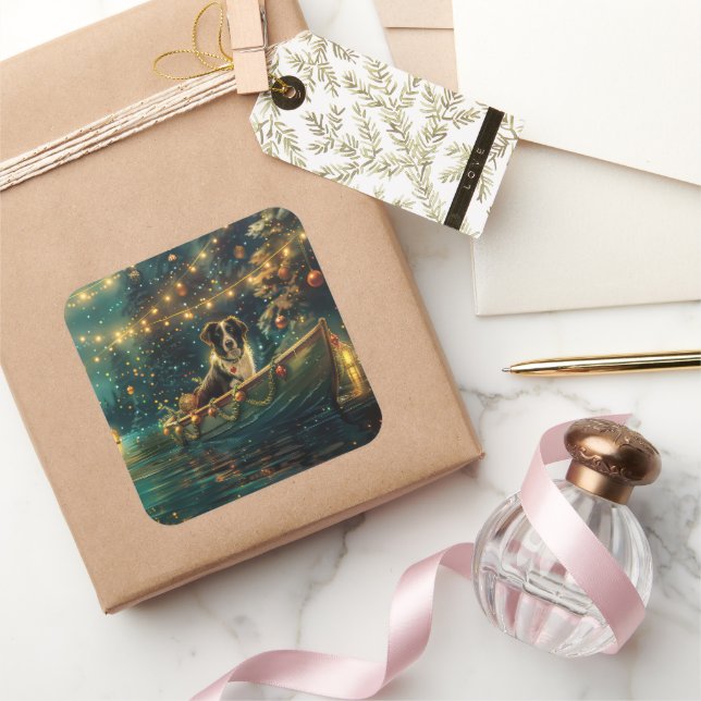 Adesivo Quadrado Fronteira Collie Natal Voyage Festiva (Presentear)