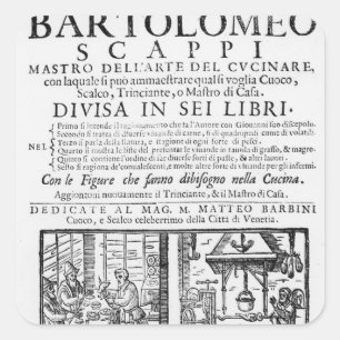 Adesivo Quadrado Frontispício para cozinhar livro de Bartolomeo Sca