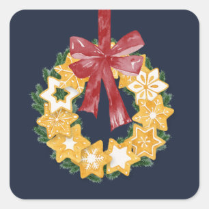 Adesivo Quadrado Frota de Cookies de Natal com fundo de Cinza Azul