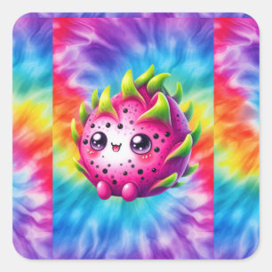 Adesivo Quadrado Fruta de Dragão Feliz Tie-Dye