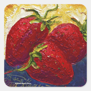 Adesivo Quadrado Fruta de Morangos Vermelhos