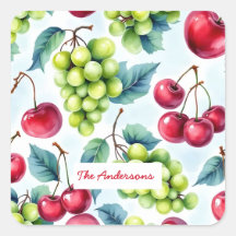 Fruta Vermelha Verde Padrão de Comida Uvas Cereja 