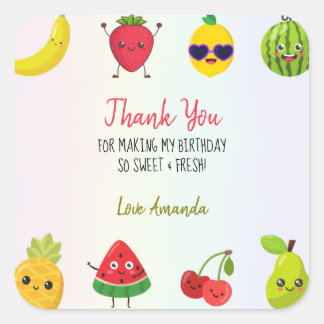 Adesivo Quadrado Frutas Bonitas Obrigado Festa de aniversário Prime