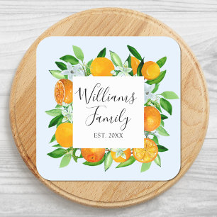 Adesivo Quadrado Frutas e Flores Laranja Verão Floral botânico