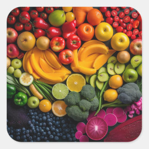 Adesivo Quadrado Frutas Vegetais Saudáveis Comidas Nutrição Saúde