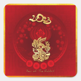 Adesivo Quadrado FU Chinês - Lanterna Lanterna - Coelho Ano saudand