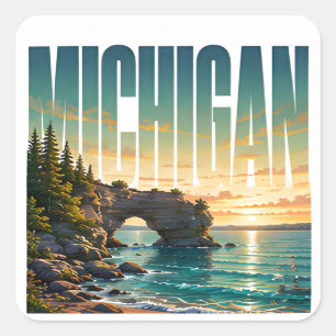 Adesivo Quadrado Fuga Cênica Costeira dos Grandes Lagos de Michigan