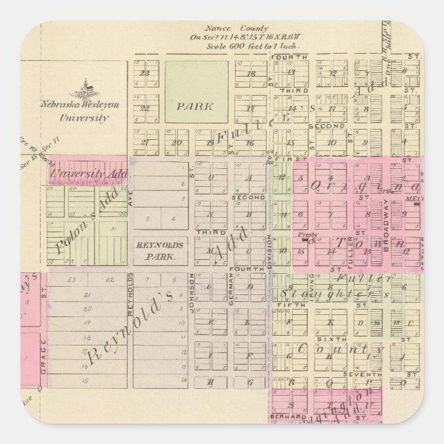 Adesivo Quadrado Fullerton e Génova, Nebraska (Frente)