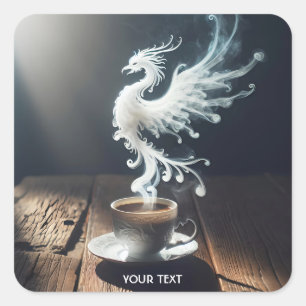 Adesivo Quadrado Fumaça de café Fênix, Cuta, Fantasy