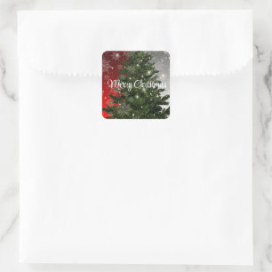 Adesivo Quadrado Fundo Azul com Árvore de Natal