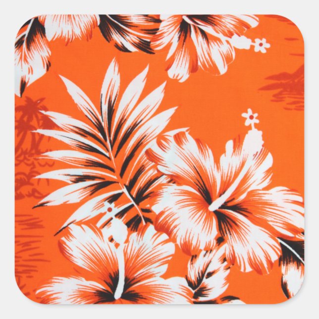 Adesivo Quadrado Fundo da Flor Hibiscus Havaiana (Frente)