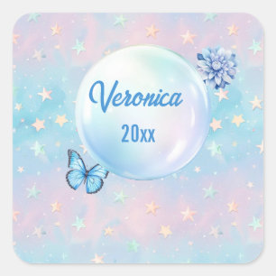 Adesivo Quadrado Fundo de Estrelo de Gradiente Cor-de-Rosa Azul