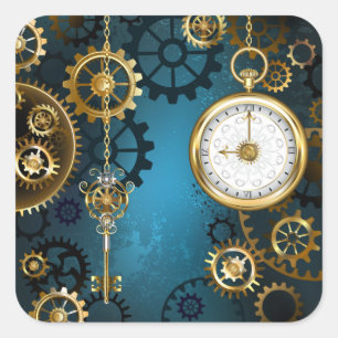 Adesivo Quadrado Fundo de turquesa Steampun com engrenagens