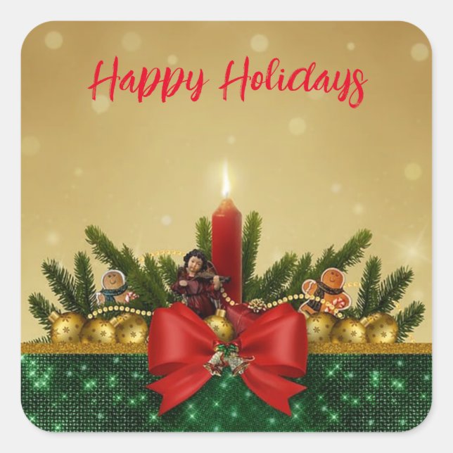 Adesivo Quadrado Fundo Dourado com Árvore do Pino e Santo e Gordura (Frente)