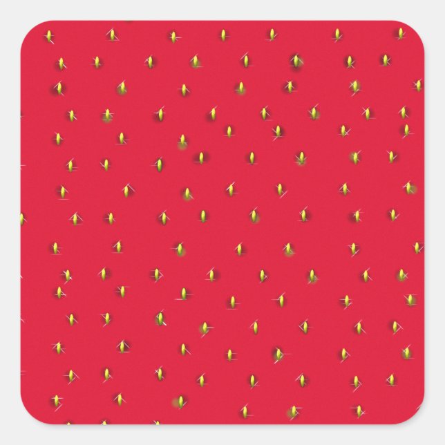 Adesivo Quadrado Fundo engraçado de morango vermelho (Frente)