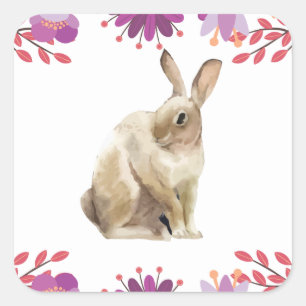 Adesivo Quadrado Fundo Floral de Bunny
