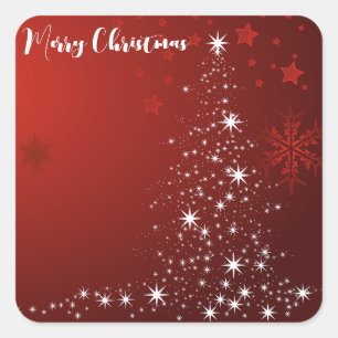 Adesivo Quadrado Fundo Vermelho com Árvore de Natal Estrelada