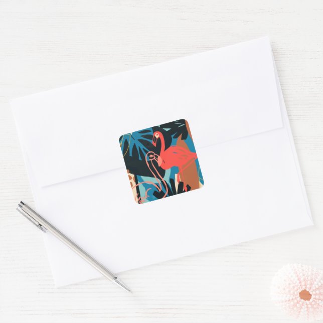 Adesivo Quadrado Funky Flamingo (Envelope)