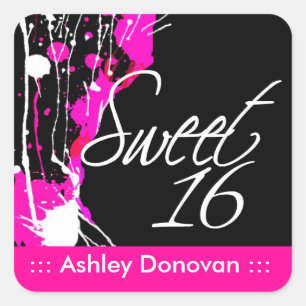 Adesivo Quadrado Funky Grunge Sweet 16 Party Sticker