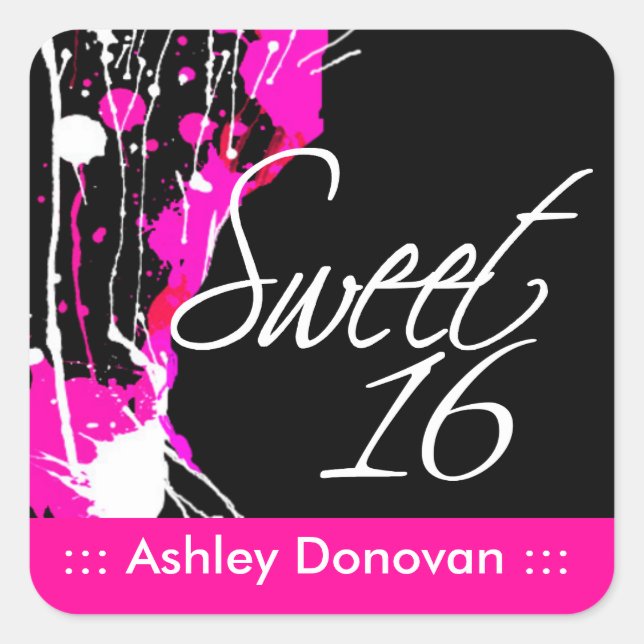 Adesivo Quadrado Funky Grunge Sweet 16 Party Sticker (Frente)