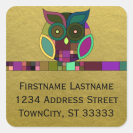 Adesivo Quadrado Funky Tribal Aztec Coruja em Faux Gold Foil