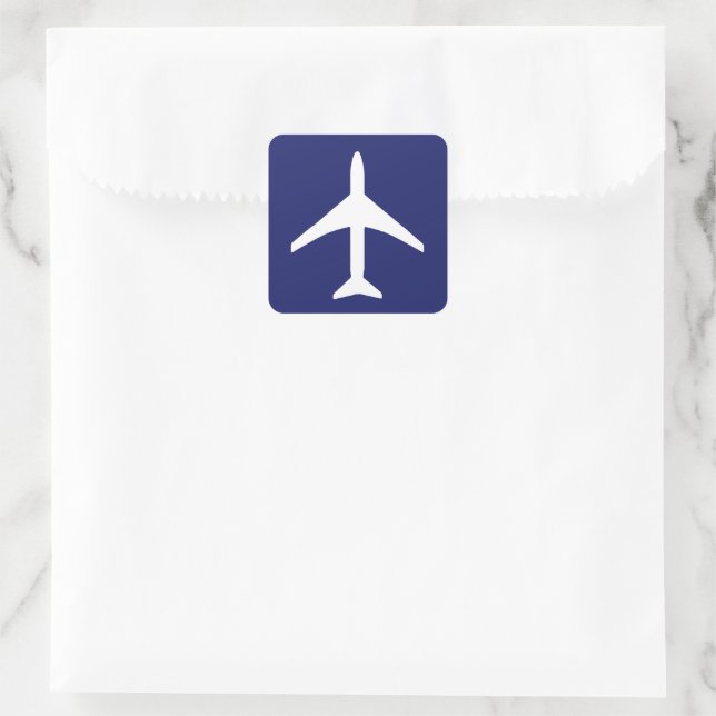 Adesivo Quadrado Funky White Plane Blue Background Aviation (Bolsa)