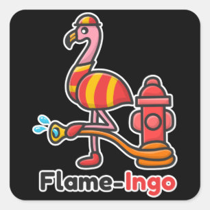 Adesivo Quadrado Funny Animal Fire Department Flamingo