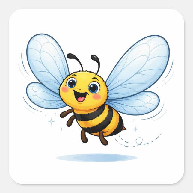 Adesivo Quadrado Funny Bee Cartoon With Big Wings Sticker (Frente)