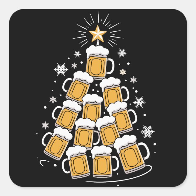 Adesivo Quadrado Funny Beer Christmas Tree Holiday Drinking (Frente)