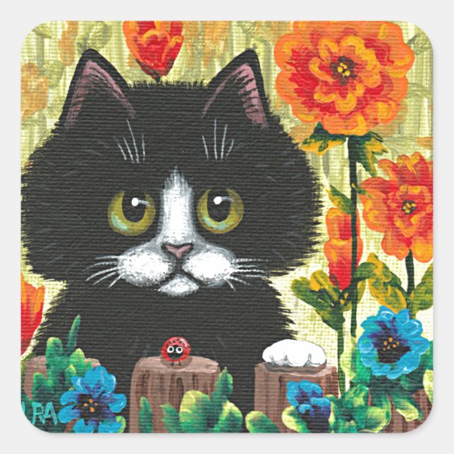Adesivo Quadrado Funny Black White Cat Creationarts  Sticker (Frente)