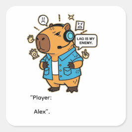 Adesivo Quadrado Funny Capybara Gamer Sticker – Personalized with N