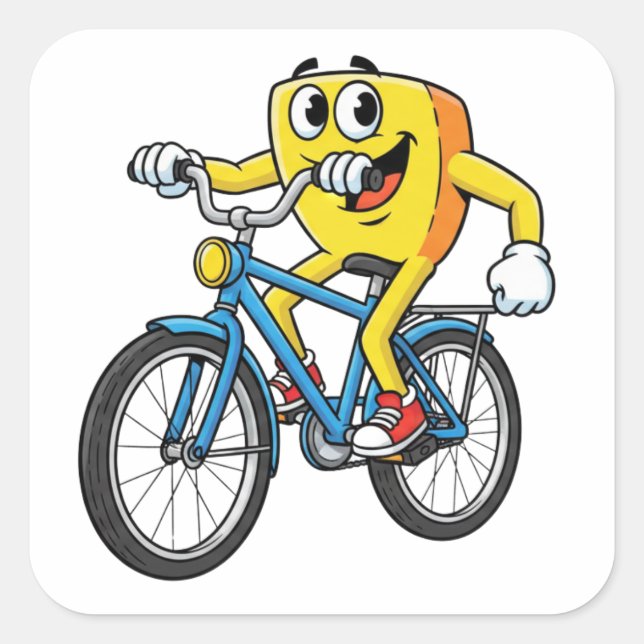Adesivo Quadrado Funny Cartoon Bicycle Riding Character Sticker (Frente)