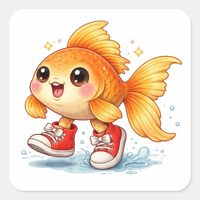 Adesivo Quadrado Funny cartoon fish wearing shoes Sticker (Frente)