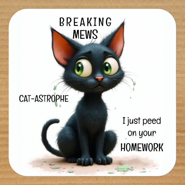 Adesivo Quadrado Funny Cat Back to School (Funny black cat back to school sticker.)