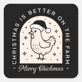 Adesivo Quadrado Funny chicken Christmas farm puns whimsical black