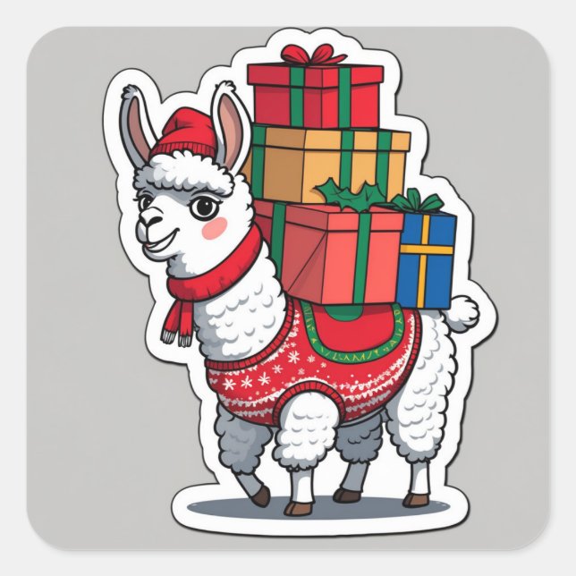 Adesivo Quadrado Funny Christmas Llama Design – “Fa La La Llama” (Frente)